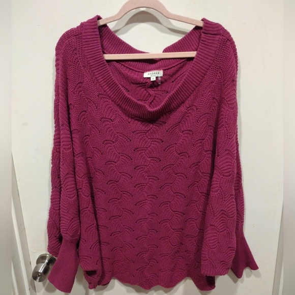 Andree By Unit Women's Fuchsia Batwing Sleeve Off Shoulder Pullover Sweater Top - Picture 1 of 8